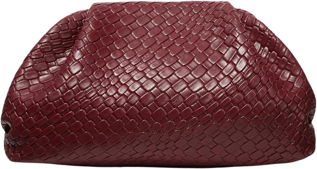 QWINEE Women's Woven Evening Bag Dumpling Clutch Purse No Strap Handbags Elegant Faux PU Leather Clutch Bag | Woven, No Strap, Elegant, Faux PU Leather (Burgundy)