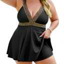 Plus Size Tankini Swimsuits for Women - Tummy Control Swimdress Bathing Suit with Short 2 Piece High Waisted Bikini (3X-Large, Black)