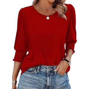 XIEERDUO Blouses for Women Dressy Casual 3/4 Length Sleeve Womens Tops with Smocked Cuffs, Size: S
