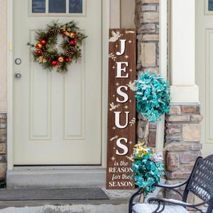 Putuo Decor Christmas Welcome Porch Sign For Front Door Wooden Vertical Welcome Sign Yard Standing Xmas Hanging Decor For Patio Front Door Porch Wall Yard Home Decor Indoor Outdoor (Brown)
