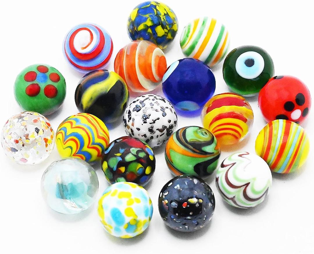 20 PCS Glass Marbles for Kids, Marble Games and Marble Run Accessories for Boys and Girls, Beautiful Marbles Bulk for Home Decoration
