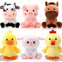 RoundFunny 6 Pcs Farm Animals Toys 7 Inch Horse Sheep Cow Duck Chick Pig Large Stuffed Animals Bulk for Woodland Baby Showers Party Decor Birthday Gifts Classroom Teacher Student Awards