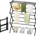 STARLATTA Foldable Drying Rack Clothing, 3Tier Portable Clothes Drying Racks for Indoor & Outdoor, AntiRust Compact Laundry Rack Collapsible, Black 28" D x 10" W x 35" H