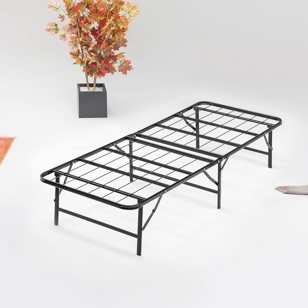 Greaton, 14-Inch Foldable Metal Platform Bed Frame with Tool Free Setup, Sturdy Steel, No Box Spring Needed, Twin, Black