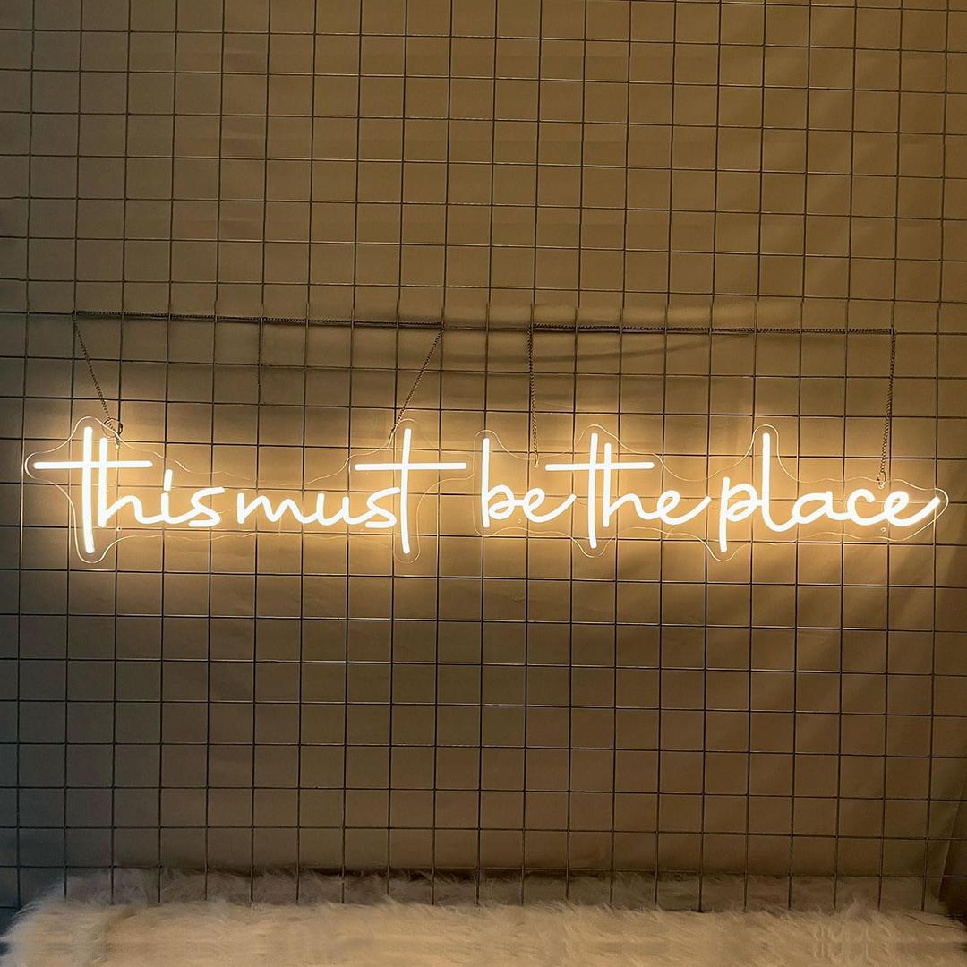 Large This Must Be The Place Neon Signs warm white Led Light Sign for Wall Decor for Bedroom, Bar, Cafe, Office, Cave, 8.8 inches x 56.12 inches