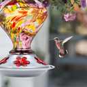 Hummingbird Feeder, BOLITE Glass Hummingbird Feeders for Outdoors Hanging, Hand Blown Twisted with Ant Moat, 5 Bee-Proof Ports, 360 Perch, Leak-Proof, 24oz, Purple, Gifts for Mom Dad Women Men