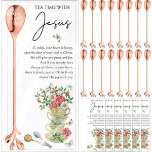 30 Sets Christian Tea Party Favors Jesus Teaspoons with Prayer Cards 6.5" Coffee Spoons Souvenirs for Tea Party Church Mothers Day Family Reunion Gifts, Rose Gold