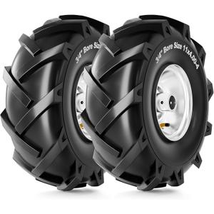 RONPOW 11x4.00-4 Tiller Tire and Wheel, 3/4" Axle Bore, 3-1/8" Centered Hub, 400 lb Load Capacity, 4 Ply Pneumatic Replacement Tire for Rototiller & Garden Tiller, 2 Pack Silver