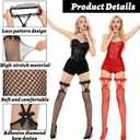 Lusofie 2 Pairs Fishnet Tights for Women - Black Bow Suspenders Lace Stockings for Women - Elastic Nylon Red Fishnet Thigh Highs