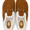 SM New York Women’s Plush Lined Suede Mule Slippers with Gold-Tone Horsebit Detail, Size 9