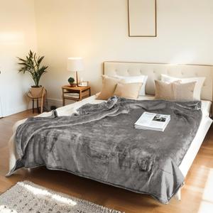 Electric Heated Blanket Throw Size 50"x60" - Flannel & Sherpa Fabric Dual-Sided, 6 Heat Settings & 3 Hours Auto Off, Soft & Cozy Warming Throw for Home, Office, or Bed, Machine Washable, Light Gray