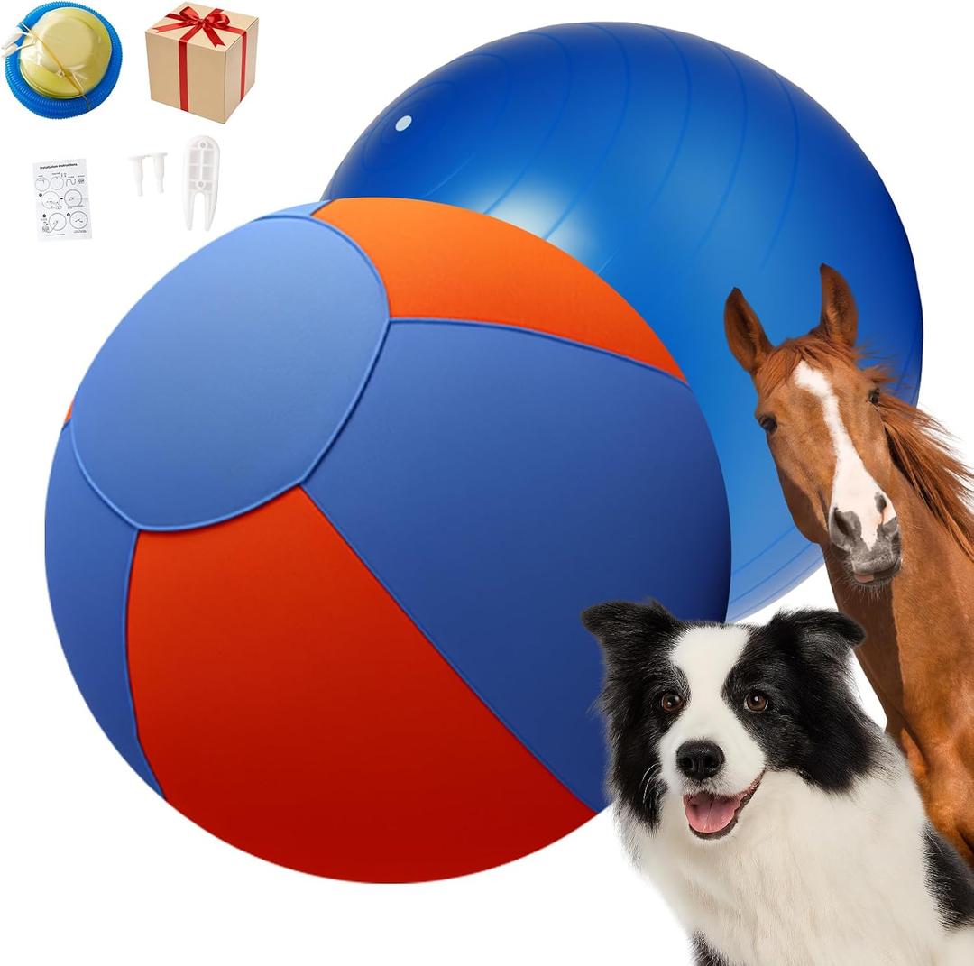 Herding Ball for Dogs Horse with Cover | Dual Layered Herding Dog Jolly Ball for Australian Shepherds with Hand Pump | Herding Toys for Dog | 18",Orange&Blue