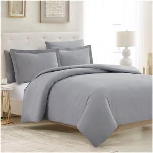 Mellanni Duvet Cover Set - 5 PC Iconic Collection Bedding Set - Hotel Luxury, Extra Soft & Cooling - Microfiber - Button Closure and Corner Ties (Queen, Light Gray)