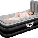 Get Fit Air Bed With Built In Electric Pump - Premium Single Airbed - Quick Blow Up Bed With Headboard & Free Inflatable Pillow - Elevated Inflatable Air Mattress For Outdoor, Camping - Black/Grey