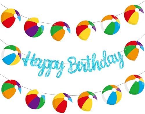 3Pcs Beach Ball Birthday Party Banners Beach Ball Birthday Party Decorations Summer Pool Theme Banner Garlands for Summer Theme Party Baby Shower Supplies