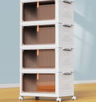 DPQZPA 4 Tier Stackable Plastic Storage Bins with Lids, 48Qt Closet Organizers and Storage, Storage Containers, Foldable Storage Cubes with Wheels, Clothes Organizer Bins for Home, Pantry, Office