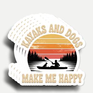 2 x (5Pcs) Kayaks and Dogs Make Me Happy Sticker 3 Inch, Funny Kayaking Dog Lovers Gift for Camper Paddleboard Adventure, Waterproof Vinyl Decal for Laptop, Book, Water Bottles, Car, Phone