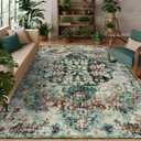Lahome Boho 8x10 ft. Rugs for Living Room, Teal Washable Rugs for Bedroom Aesthetic Large Dining Room Rug, Large Bohemian Printed Non-Slip Low Pile Throw Playroom Carpet for Kids Room Nursery Office