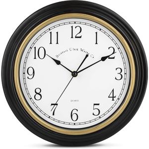 Bernhard Products Decorative Black Wall Clock 12 Inch Silent Non Ticking Battery Operated Vintage Elegant Retro Clocks for Living Room Decor, Kitchen Office Dining Room Bedroom School Classroom
