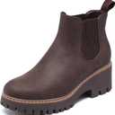 DECARSDZ Womens Chunky Platform Chelsea Boot With Elastic Low Wedge Heel Slip On For Fall Work Suede Leather Classic Style Ankle Boots Women (6, Brown)