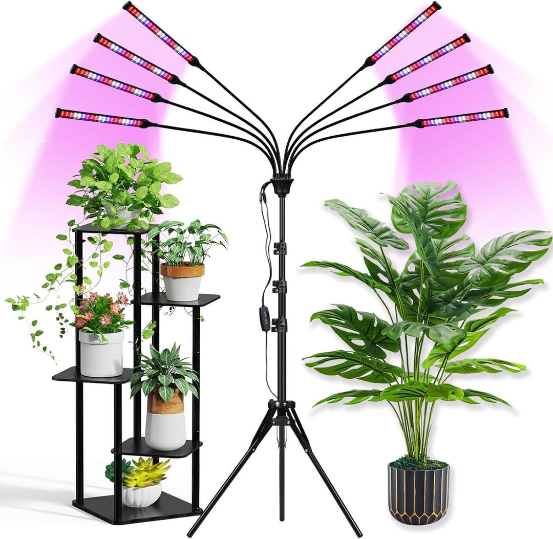 Grow Lights for Indoor Plants Full Spectrum with Stand and Timer, (Red+Blue+White) 8 Heads LED Plant Lights for Indoor Growing, Standing Floor House Plant Lamp for Seed Starting.