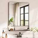 TETOTE Black Metal Framed Vanity Mirror with Shelf for Wall, 24x32 Inch Rounded Rectangle Mirror for Wall, Matte Black Bathroom Vanity Mirror, Bathroom Mirror for Farmhouse, Living Room, Bedroom