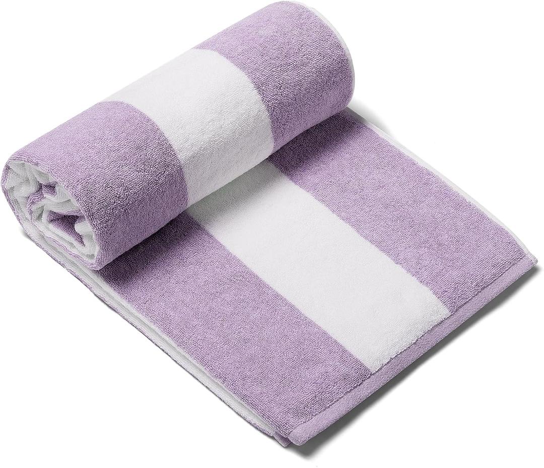 CLOWOOD Plush Oversized Beach Towel - Cotton 40 x 70 Inch Large Thick Purple Striped Cabana Pool Swimming Towel