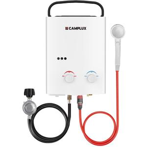 CAMPLUX Tankless Water Heater Outdoor, 1.32 GPM Portable Propane Camping Water Heater, 5L, AY132, White