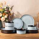 LeRatio Ceramic Dinnerware Sets for 4,Round Reactive Glaze Ceramic Plates and Bowls Set | Dishwasher & Microwave Safe Dishes Set,Service for 4 (12pc)-Gray White