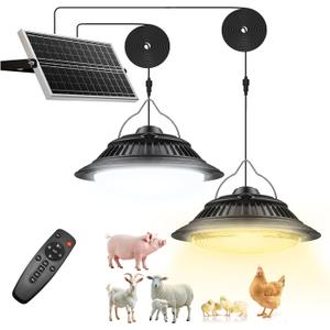 Solar Shed Lights Indoor 2 Pack, 3200K/4000K/6000K Dimmable Daytime Available Pendant Lights Outdoor with ON Off Switch & Remote Solar Powered Hanging Chandelier Lights for Home Barn Garage