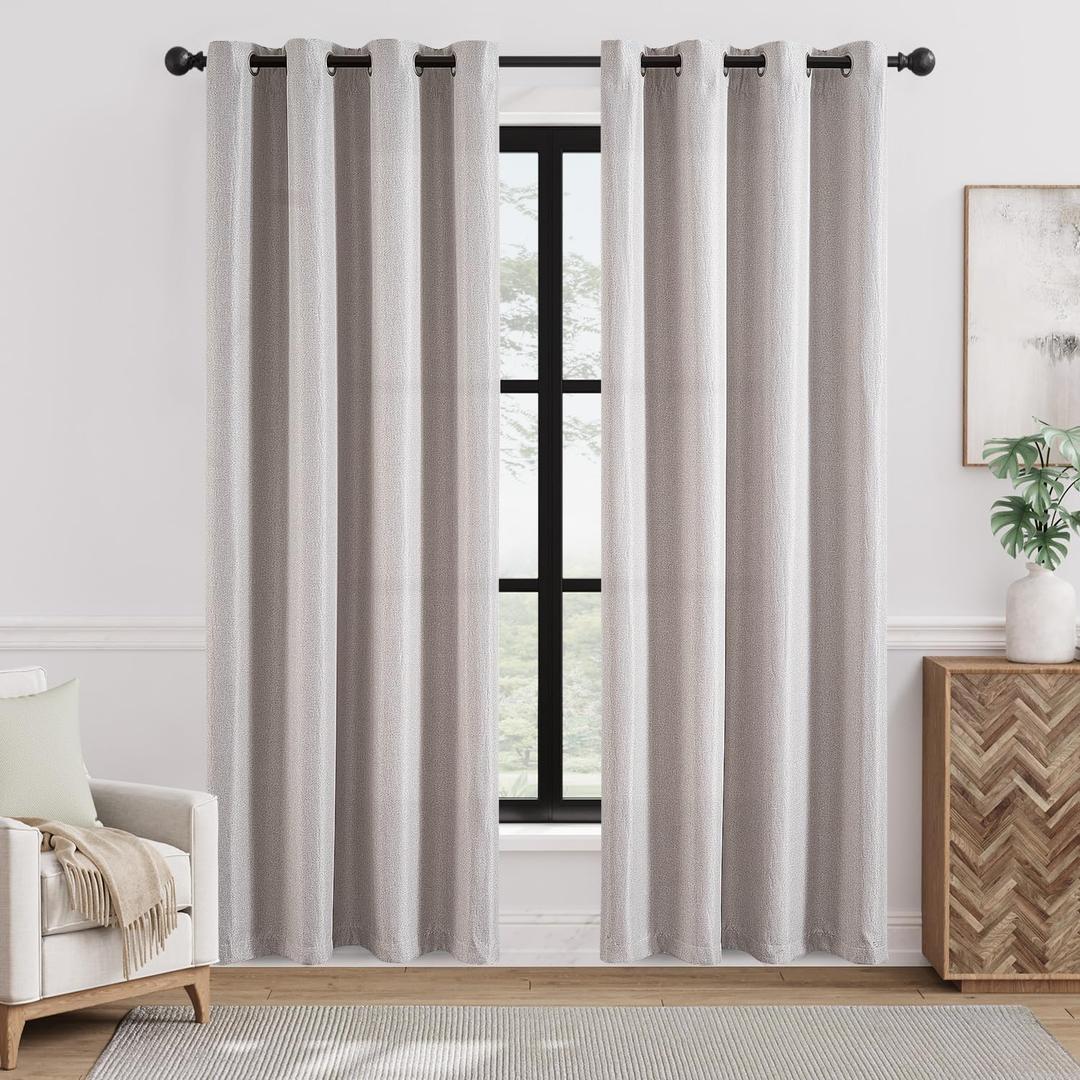 jinchan Linen Textured Curtain 84 Inch Long for Living Room Light Filtering Thermal Insulated Grommet Top Window Drape for Bedroom 52x84 Stone White 1 Panel