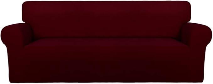 PureFit Super Stretch Sofa Slipcover – Spandex Non Slip Soft Couch Sofa Cover, Washable Furniture Protector with Non Skid Foam and Elastic Bottom for Kids, Pets （Sofa, Wine）