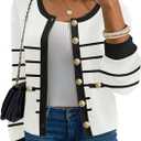 Women's 2024 Casual Long Sleeve Cardigan Crewneck Button Down Open Front Loose Knit Sweater Jackets Coat