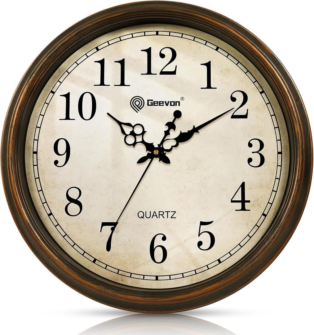 Geevon Vintage Brown Wall Clock Silent Non Ticking 18 in Quality Quartz Battery Operated Round Decorative Easy to Read for Kitchen,Office,Bedroom,Living Room Decor