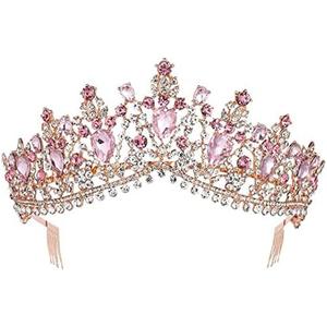 Sweet 16 Homecoming Crown Rose Pink Jewelry Baroque Quinceanera Prom Ball Hair Accessory,Pink