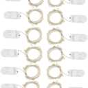 Pack of 12 LED Moon Lights 20 Micro Starry LEDs on Silver Extra Thin Copper Wire, 2 x CR2032 Batteries Included, 7 Ft (2m) for DIY Wedding Centerpiece or Table Decorations (Warm White)