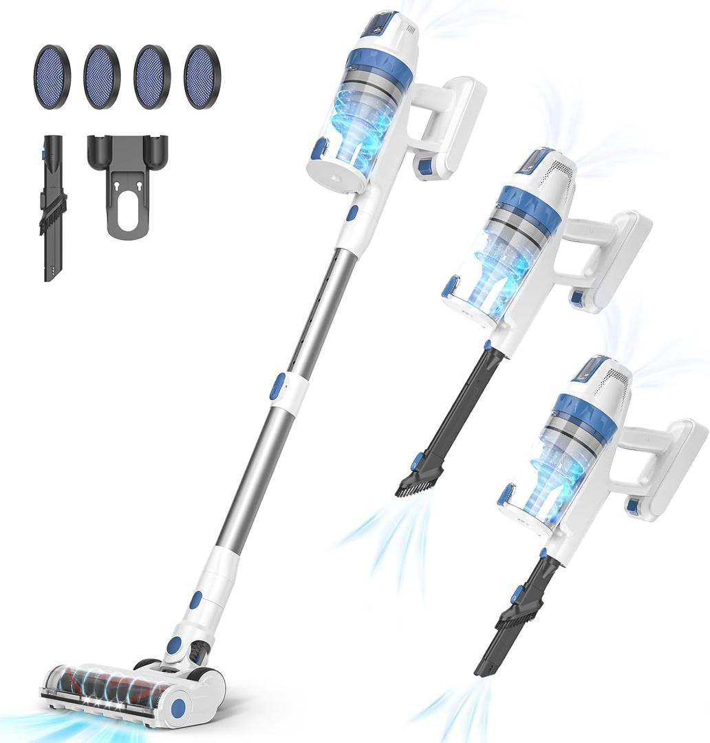 TMA Cordless Vacuum Cleaner,38Kpa Stick Vacuum Cleaner for Home Up to 55 mins,450W Brushless Motor,3h Quick Charge Detachable Battery,Lightweight Handheld Vacuum with LED for Pet Hair/Carpet/Hardwood