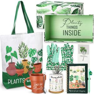 8 Pcs Plant Lover Mother's Day Gift for Women, Funny Plant Lady Gifts Include Plant Gift Box, Mug, Tote Bag, Plant Journal, Plant Pot, Card, Gardening Gloves, and Pen Plant Gifts