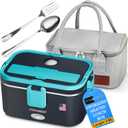 1.8L Heated Lunch Box  XL Electric Lunch Box for Adults, 80W Portable Food Warmer for Car, Truck (12V/24V) & Home (110V/220V)  Full-Size Utensils, Premium Bag, Larger Capacity (Neon Blue)
