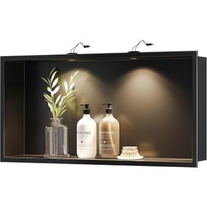Neodrain Shower Niche with Non-Dimmable LED Downlight, Built-in Recessed Wall Niche Cubby for Bathroom Storage, No Tile Needed Waterproof Stainless Steel Wall Niche24" X 12" Matte Black