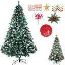 Christmas Tree, 6FT Artificial Hinged Premium Xmas Trees with 1400 Tips, Easy Assembly, Includes 6 Different Decorations