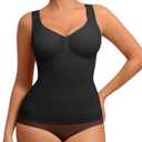 FeelinGirl Women Tank Tops Shapewear: Tummy Control Compression Tank V Neck Seamless Body Shaper Camisole Tops for Women (Medium, Black)