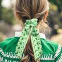 St. Patrick's Day Bow Hair Scrunchies,Green Shamrock Ribbon Silky Satin Scrunchies for Women,Cute Clover Bow Hair Ties,Ponytail Holder for St. Patrick's Day,Parade Party Hair Accessories