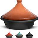 KooK Moroccan Tagine, Enameled Cast Iron Cooking Pot, Tajine with Ceramic Cone-Shaped Closed Lid, 3.3 QT, (Terracotta)