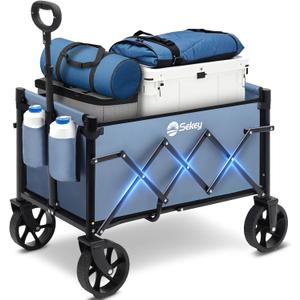 Sekey Wagon Cart with Wheels with 220LBS Capacity,Heavy Duty Wagon Carts Foldable with Drink Holders,Lightweight Utility Portable Cart for Grocery, Shopping, Garden, Camping. Blue (120L)