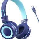 USB Type C Kids Headphones for School, Wired Toddler Headphones, 94dB Volume Limited, HD Stereo Sound, Foldable Lightweight On-Ear Wired Headphones for Kids/Children/Teens/Boys (Dark Blue)