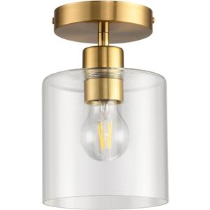 Brass Semi Flush Mount Ceiling Light,Modern Ceiling Light Fixture for Closet Hallway Entryway,Gold Hallway Light Fixture Ceiling Matte Brass Finish, (Brass, 1 Pack)