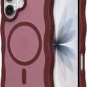 ZTOFERA for iPhone 17 Phone Case Compatible with MagSafe, Curly Wave Frame & Matte Translucent Hard Back, Soft Silicone Bumper Shockproof Protective Magnetic Phone Cover-Wine Red