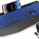 Keyboard and Mouse Wireless Backlits with 7 Changeable Backlits Color, Jiggler Mouse, Wrist Rest, Phone Holder, Ergonomic Quiet Rechargeable Wireless Keyboard and Mouse Combo for PC Laptop Mac