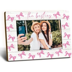 Besties Gifts Picture Frame 4x6, Best Friends Besties Wooden Picture Frame, Christmas Birthday Gifts for Bestie Best Friends Women, Pink Bow Decorative Photo Frames for Table Desk Decor